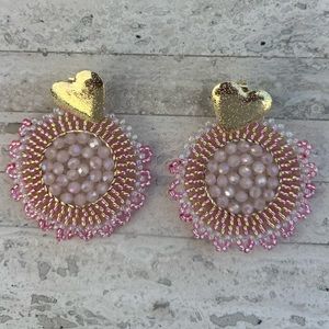Handmade Colombian Pink Beaded Statement Earrings - Light Weight!